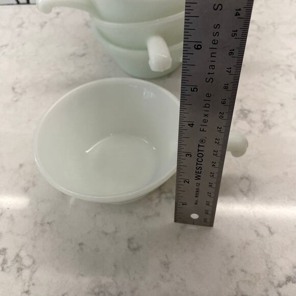 Fire-King Milk Glass Handled Soup chili Bowls Set of Anchor Hocking Oven USA - Picture 3 of 4